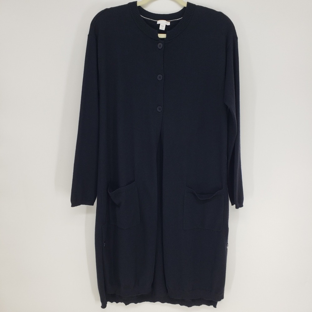 J. Jill Longline Cardigan Sweater Womens Sz S TALL Black Wool Blend Button Front